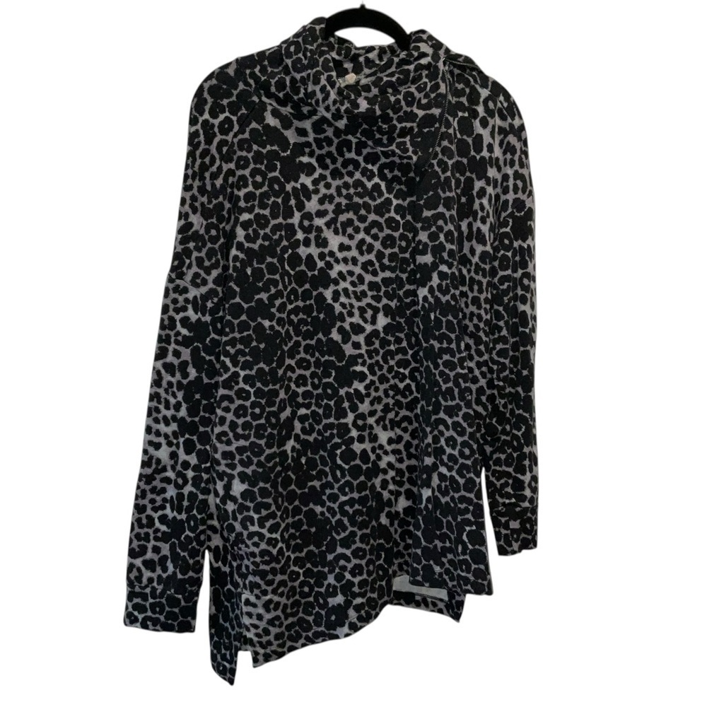 Soft Surroundings Zip Cowl Neck Sweater - Black and Gray Animal Print - Picture 8 of 11